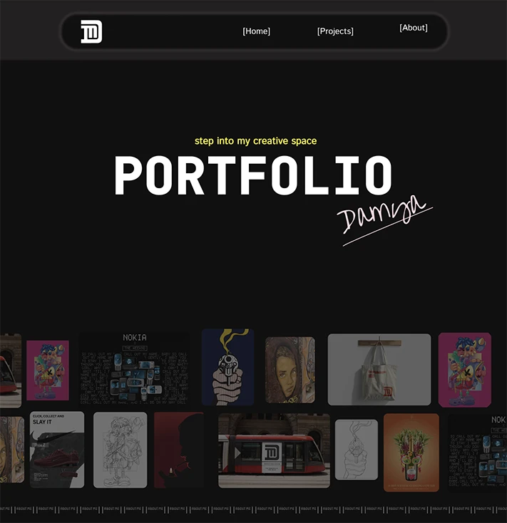 Site internent avec fond noir et menu de navigation simple